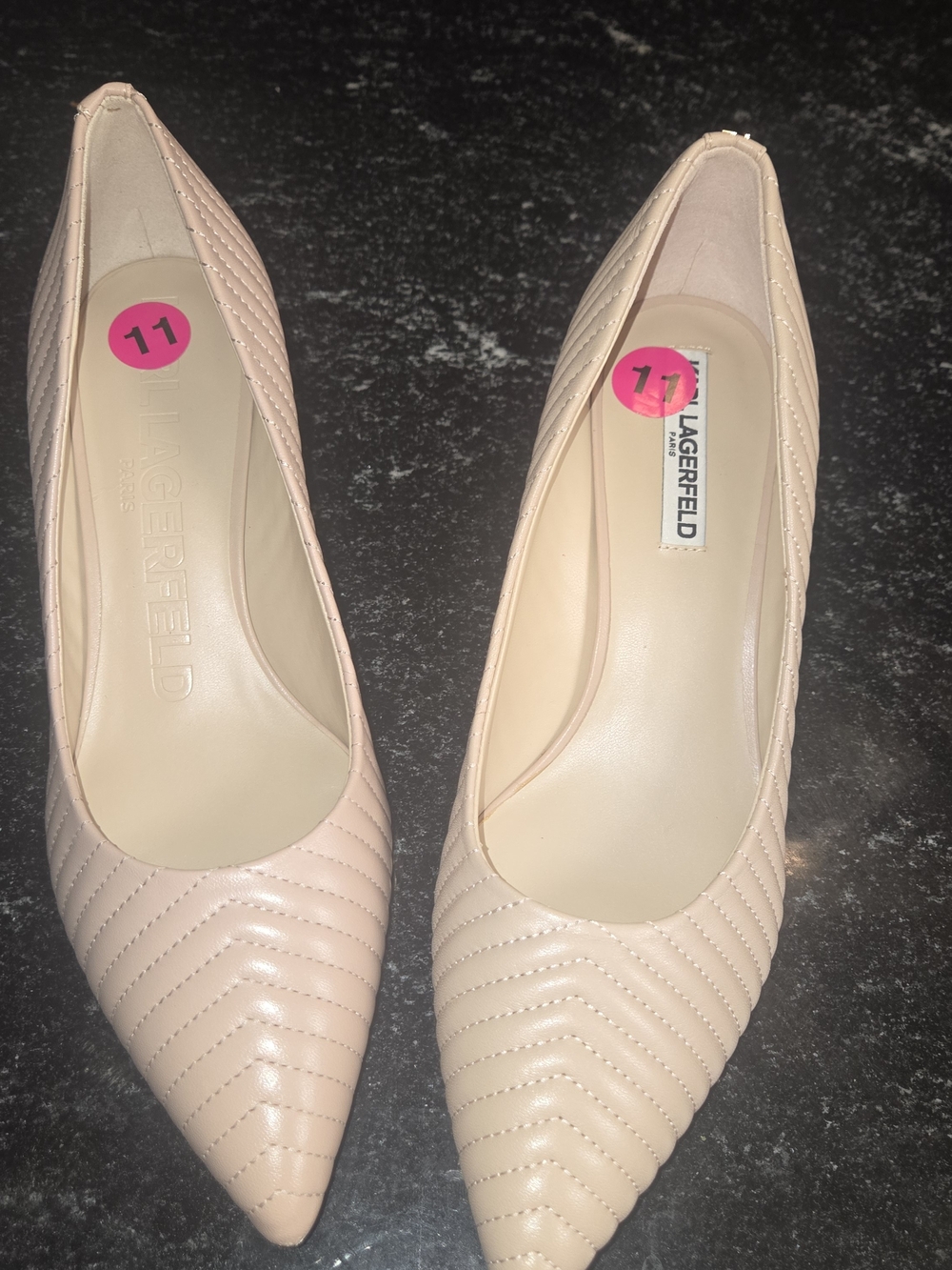 Karl Lagerfeld Women's Quilted Pointed-Toe Pumps in Blush Kitten Heel Pumps
